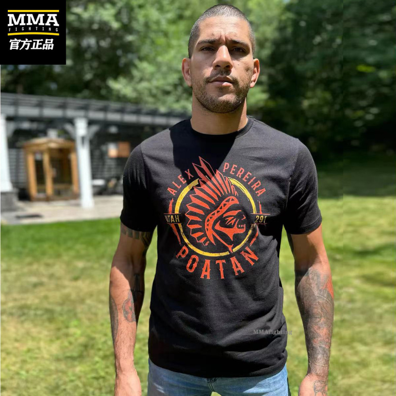Ufc Pereira Short-Sleeved T-Shirt, Pure Cotton, Comfortable, Sweat-Absorbent, Loose Fit, Plus Size, Running, Boxing, Casual