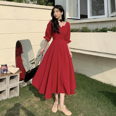 taobao agent Summer dress, shiffon colored long skirt, plus size, fitted