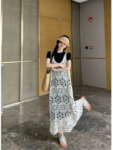 Летний жилет, длинная юбка, черная футболка, платье-футболка, комплект, размер, по фигуре