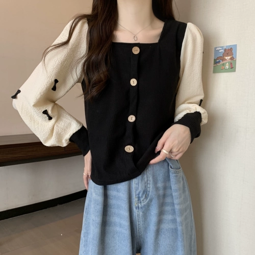 Весенняя сексуальная короткая рубашка, размер, французский стиль, квадратный вырез, тренд сезона, по фигуре