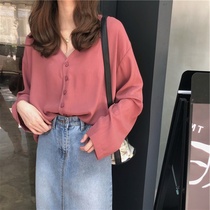 Large size cover belly reduced age French niche V-neck bm top fat mm autumn loose slim design shirt female