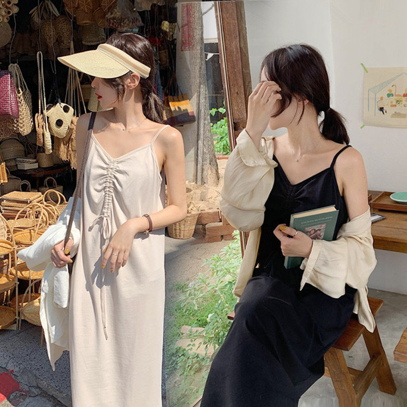 Fat Man Belly Dress Dress Woman Big Size Size Fat mm2020 Summer New Loose Slim Fit slim V neckline drawstring Pendant With Skirt