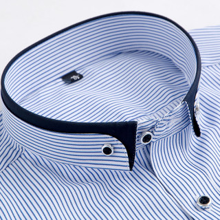 Spring and Autumn Long Sleeve No-Iron Striped Diamond Button Double Collar Shirt