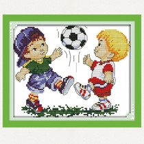 Elementary school student cross stitch Cartoon character boy football cute childrens room childrens bedroom entrance small thread embroidery