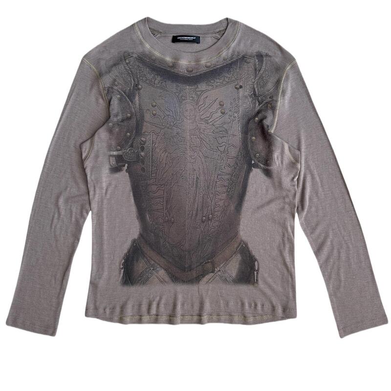 Unknownworld 25Ss Armor Print Merino Wool Soft and Skin-Friendly Tattoo-Style Long-Sleeved T-Shirt Unknownworld 25Ss Armor Print Merino Wool Soft and Skin-Friendly Tattoo-Style Long-Sleeved T-Shirt