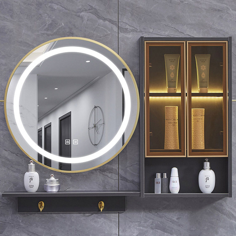 Powder room round mirror Smart mirror cabinet Separate wall-mounted bathroom defogger with lamp shelf Storage wall-mounted cabinet