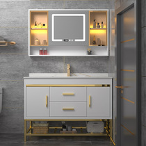  Floor-to-ceiling light luxury bathroom cabinet rock board sink Bathroom smart mirror cabinet sink sink basin cabinet combination