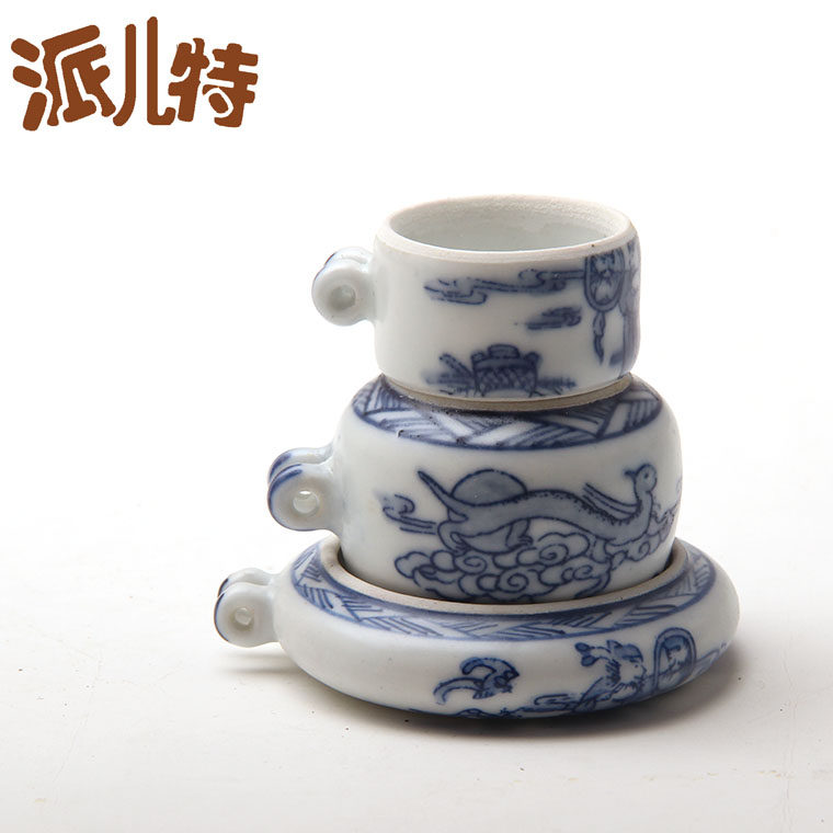 Round cup worm box Zhong Kui photo ytterbium embroidered eye cup Jinqing cup three-piece set of special cups blue and white hand-painted Tepeier