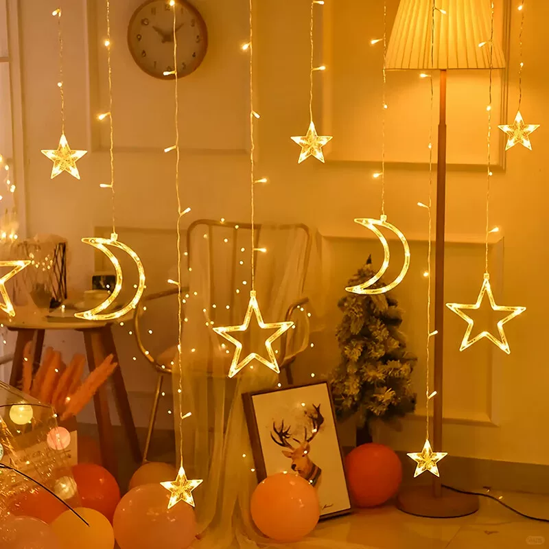 LED Star and Moon Curtain Light Outdoor Camping Atmosphere Light Birthday Arrangement Starry Sky Light String Christmas Decoration