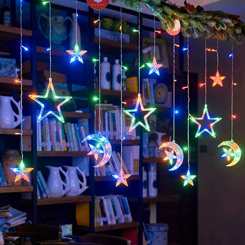 LED Star and Moon Curtain Light Outdoor Camping Atmosphere Light Birthday Arrangement Starry Sky Light String Christmas Decoration