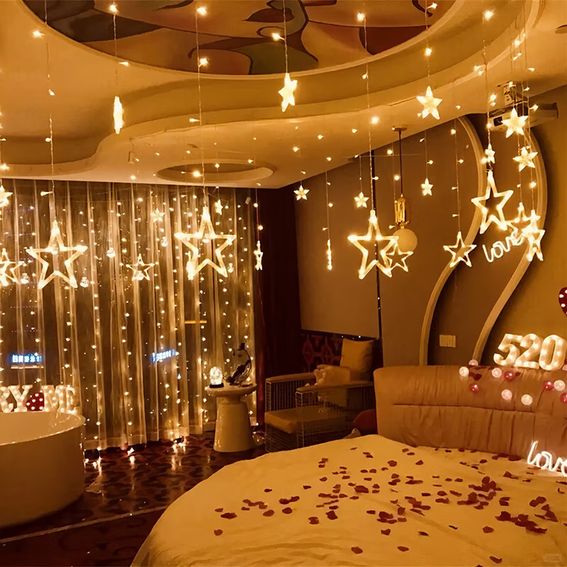 LED Star and Moon Curtain Light Outdoor Camping Atmosphere Light Birthday Arrangement Starry Sky Light String Christmas Decoration