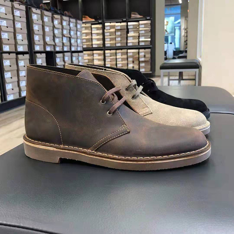 Clarks Qile Desert Boots Men's Mid-Tube Cowhide Casual Leather Shoes Flat Heel Suede Leather British Comfortable Trend
