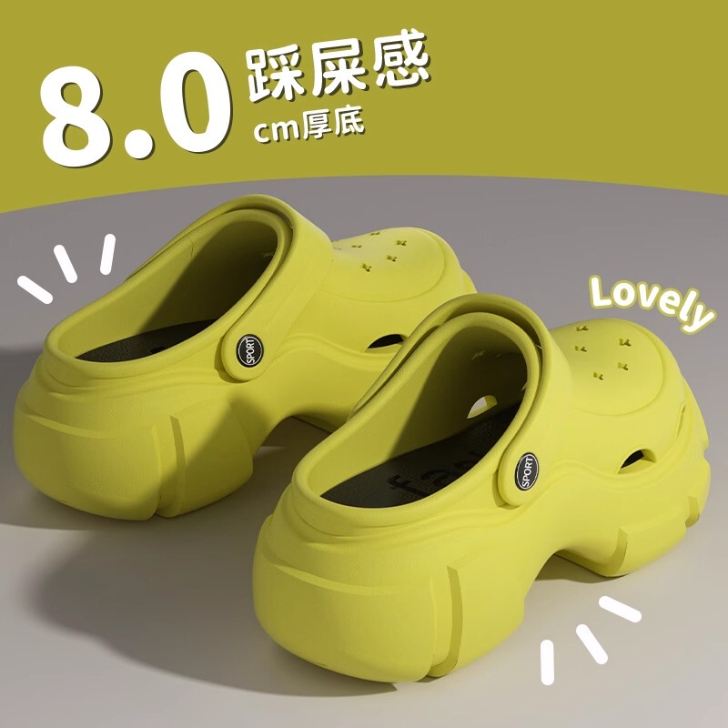 Hong Kong Thick-Soled Clogs for Women, Summer Outdoor Wear, 2026 New Style, Height-Increasing, Non-Slip Beach Shoes, Soft-Soled Closed-Toe Sandals