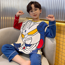 Child Sleepwear Boy Summer Slim pure cotton Spring autumn season Long sleeves Long sleeves Long pants Ottmann air-conditioned room Home Suits Suit