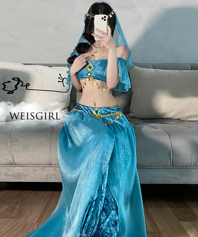 Cos Disney Aladdin Magic Lamp Jasmine Princess Dress Sexy Egyptian Queen Costume Western Style Dance Costume