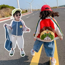 Girls spring clothing jacket 2021 Spring autumn new childrens foreign air cardio-hoodie womens baby nets red childrens spring-style blouses