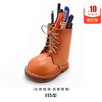 Leather boots pen bybyNordic vegetable tanning office creative manual leather stereo stationery to hold anti-fall durable