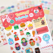 Korean version cute little fresh decoration paste transparent PVC mobile phone Diary Diary Yummy Stickler Sticker 12 sheets
