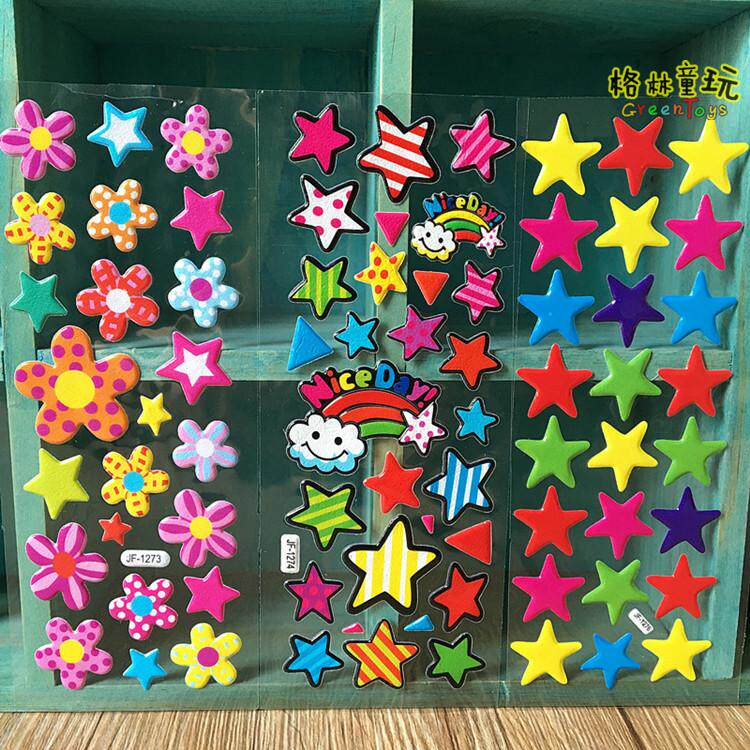 Pentagram Sticker Cute Stars Cartoon Children Reward Stickers Bubble sticker Kid Kindergarten Adhesive Toys