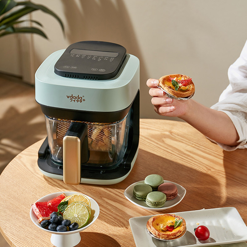 Japanese Vdada Air Fryer Multifunctional Visible Glass Pot Rotating Grill Digital Display Electric Fryer