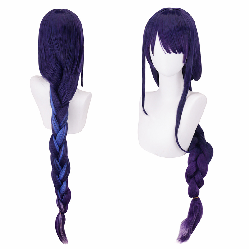 Genshin Impact Raiden Shogun Cosplay Wig, Thick Braided Hair with Highlights, Gradient Kamisato City Style, Thick Braided Hair