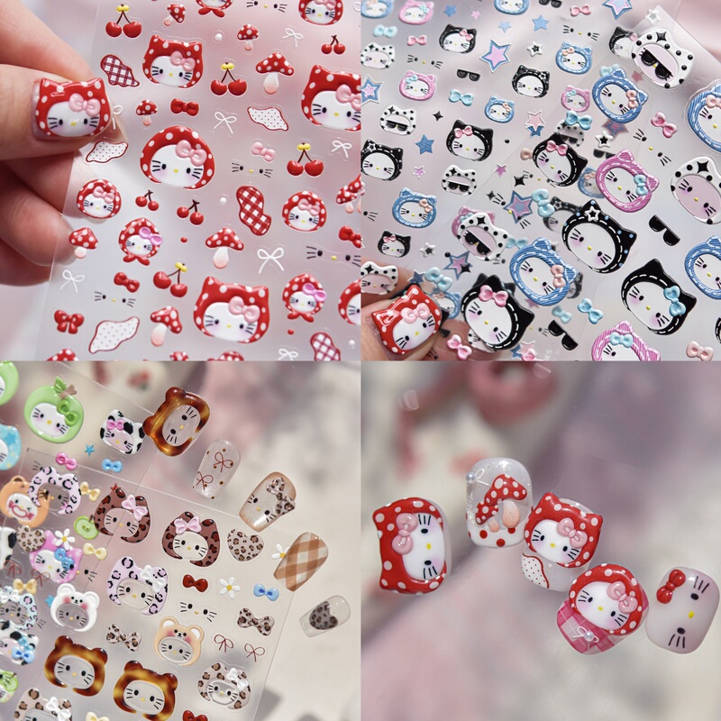 Tomoni Nail Art Jelly Embossed Cute Leopard Print Apple Mushroom Denim Headband Cat Nail Stickers