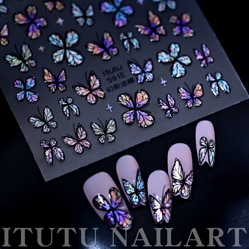 Explosive Flashing Iridescent Cat's Eye Butterfly Pure Desire Fairy Blue Butterfly Nail Art High-End Butterfly Wing Adhesive Nail Stickers