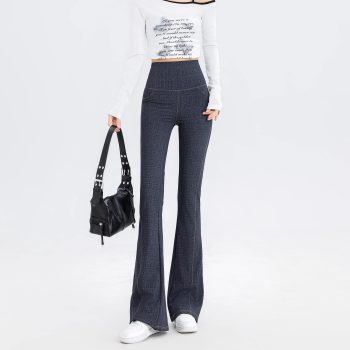 ໂສ້ງກະໂປ່ງ denim bootcut ກາງເກງຍົກກະຊັບ ແອວສູງ ແລະກະຊັບທ້ອງ