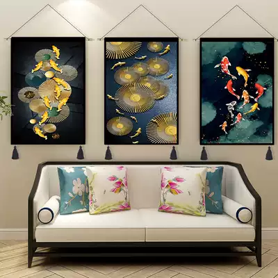 Golden plate Jiuyu Tucai cloth painting new house entrance entrance decoration corridor living room light luxury background wall tapestry