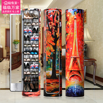 New oil painting series creative 360 degree rotating shoe cabinet Shoe rack round cylindrical barrel storage household large capacity