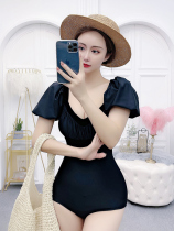 2021 new hot spring clothing solid color one-piece half-sleeve fairy Net red sexy resort hot spring backless swimsuit womens small chest