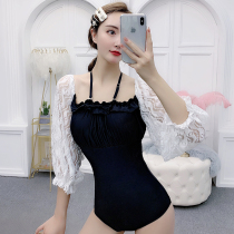 2021 New ins style swimsuit vintage sexy backless Belly Belly Belly strap long sleeve student conjoined hot spring