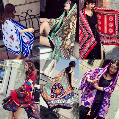 Miss Amoy national style shawl beach vacation scarf Beach towel gauze towel spring and autumn bag turban plus shawl wrap skirt