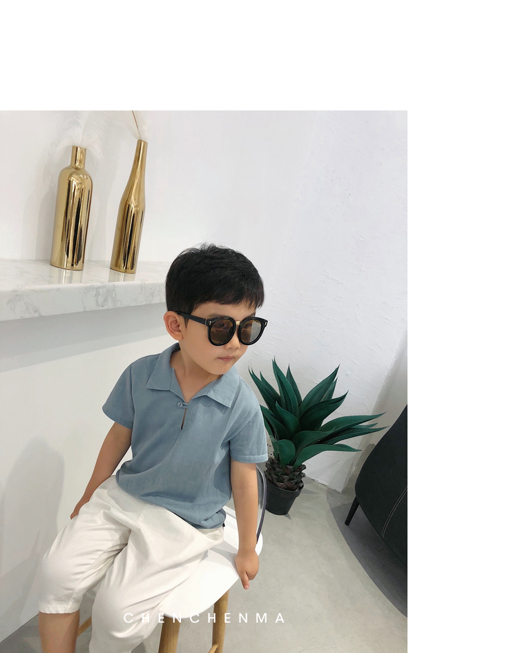 辰辰 妈 童装 3-5 tuổi boy boy áo bông lanh hạt phần mỏng trẻ em hoang dã áo sơ mi ngắn tay