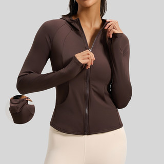Spring New Slim-Fit Hooded Yoga Jacket for Women, Long-Sleeved Zip-Up Sports Jacket, Quick-Dry Fitness Wear Jacket