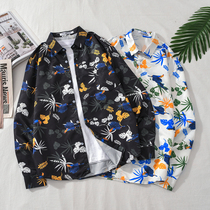 Spring fall long sleeve flower shirt for men and women lovers retro easy harbor wind animal printed trend ruffie blouse jacket