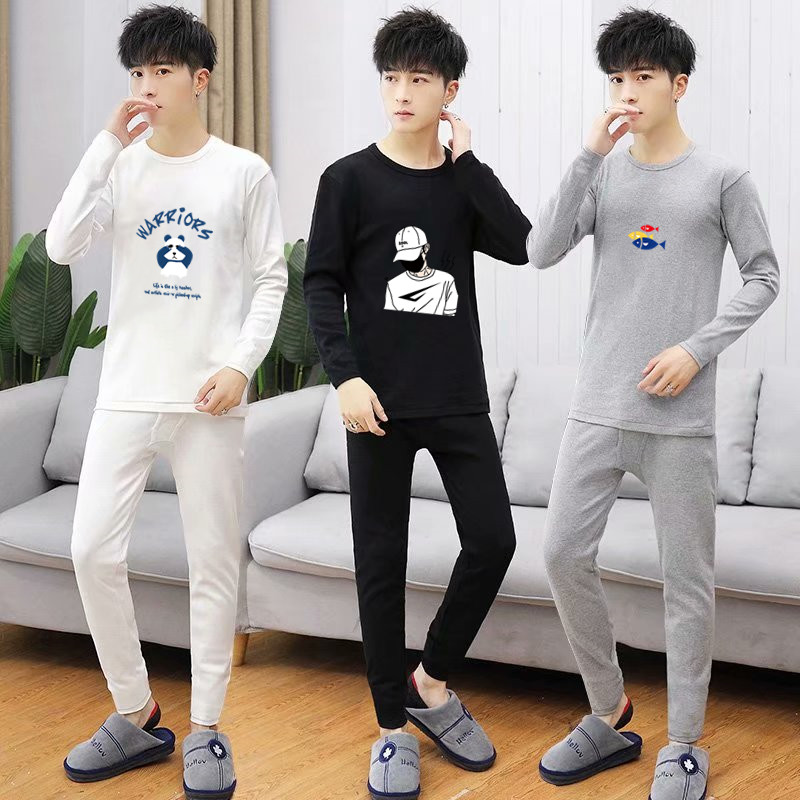 Teen Autumn Clothes Sanitary Pants Suit Men's Pure Color Fashion Printed Mask Boy Thin WARM STUDENTS UNDERWEAR TIDE