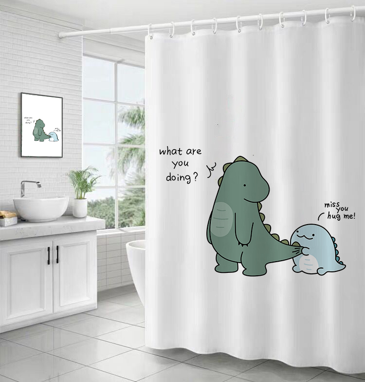 Japanese cartoon corner bio toilet bath curtain set thick polyester waterproof anti-mildew curtain door curtain partition curtain