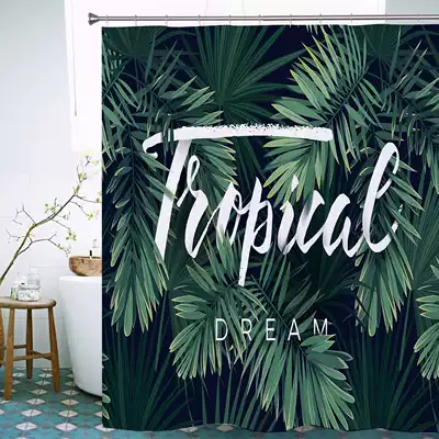 Nordic ins green planting thickened non-perforated waterproof mildew shower curtain set bathroom partition blackout curtain shower curtain