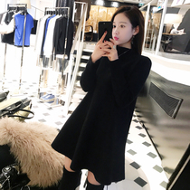 Winter dress womens thick sweater knitted base small black dress autumn and winter vintage Hepburn a-shaped dress winter