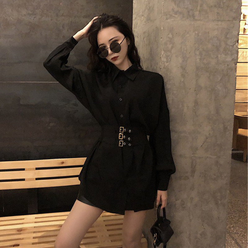 Women's dress new Hepburn windy clothes women's autumn pituitary dress collection waist display slim and long sleeve shirt temperament short skirt