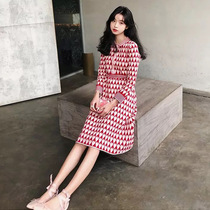 Knitted dress female autumn and winter small man slim slim small fragrant color lapel fairy sweet birthday skirt
