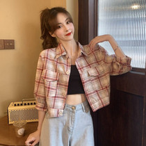 Short coat female spring fall short 100 lap slim 2020 spring checkered shirt woman foreign air fashion little subblouse