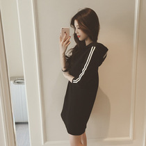 Womens spring 2020 new hooded seven-point sleeve black dress summer long Korean version slim straight skirt