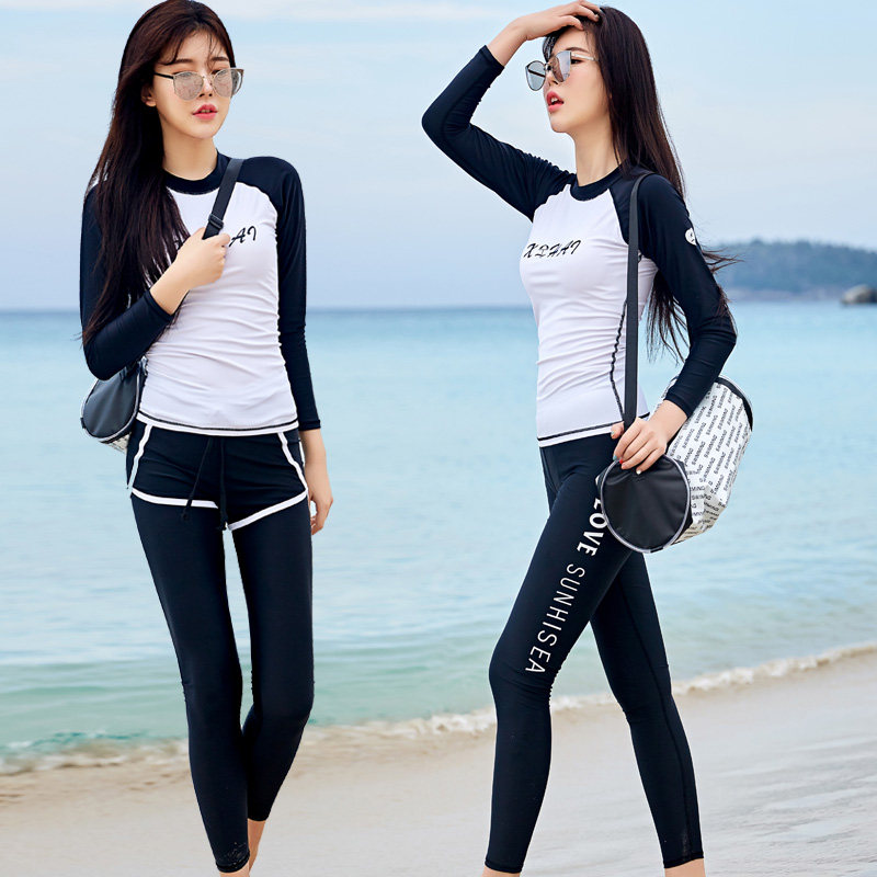 Split swimsuit women's long-sleeved trousers summer Conservative belly thin sunscreen quick-drying hot spring three-piece diving suit