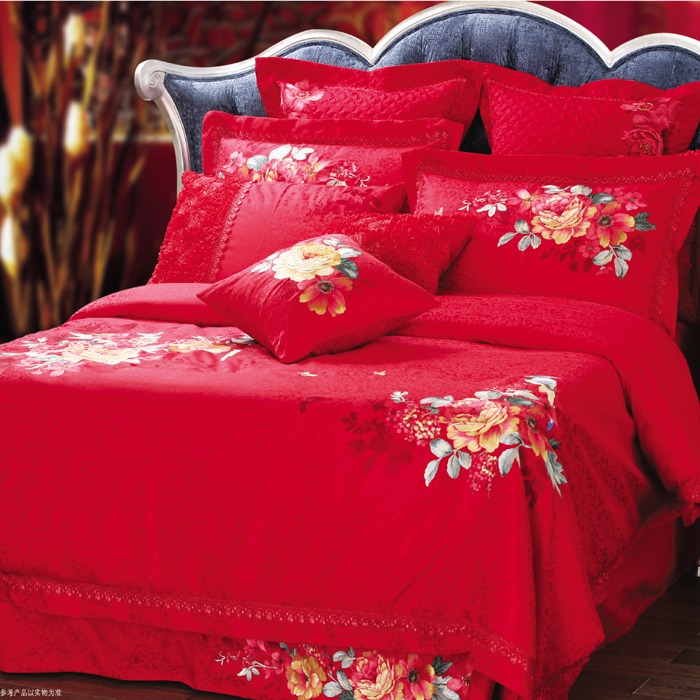 Golden Number Ex Poetry Home Bed Goods Four Pieces Multiple Sets Of High-end Wedding Embroidered Flowers Bed K176 Ifavors