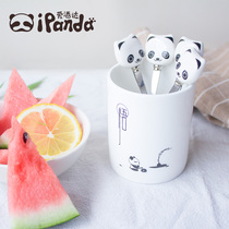 iPanda cute cartoon panda fruit fork ceramic handle stainless steel fruit snack cake fork set