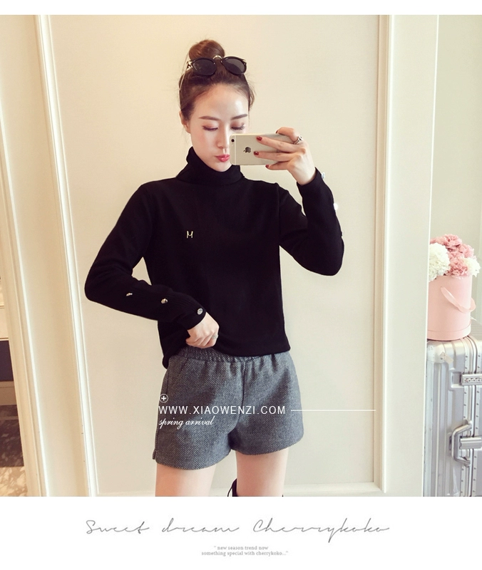 Quần áo thu đông nữ 2018 mới thời trang Hàn Quốc chic eo cao quần lửng ống rộng kẻ sọc hoang dã giản dị quần short thủy triều