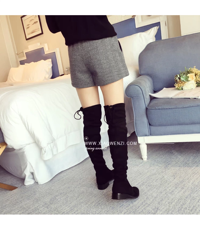 Quần áo thu đông nữ 2018 mới thời trang Hàn Quốc chic eo cao quần lửng ống rộng kẻ sọc hoang dã giản dị quần short thủy triều