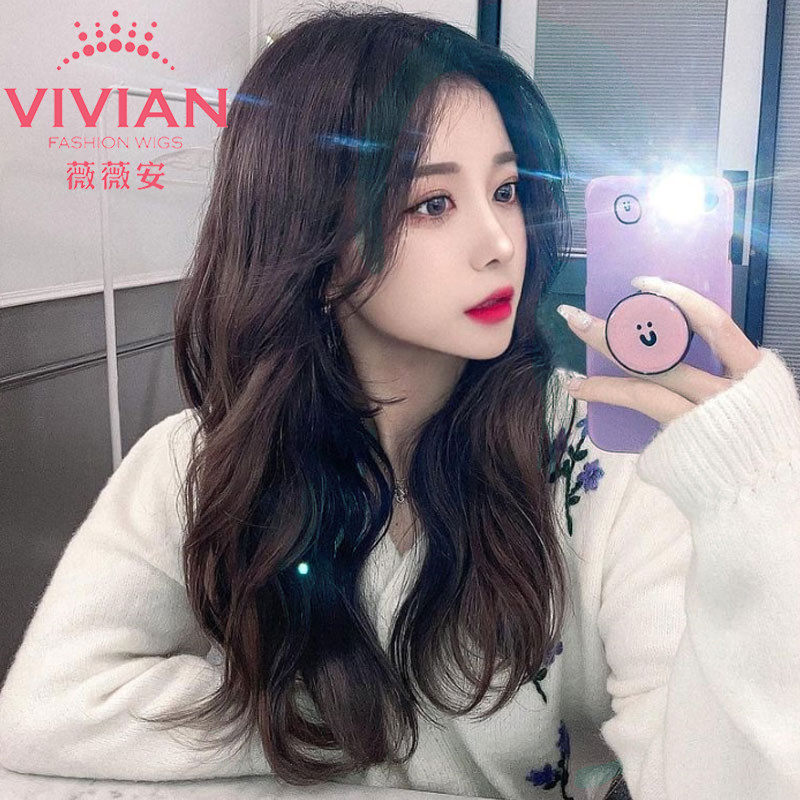 Vivian wig women's long hair simulation headgear hand woven lace in the partial natural fluffy wave full headgear Z1